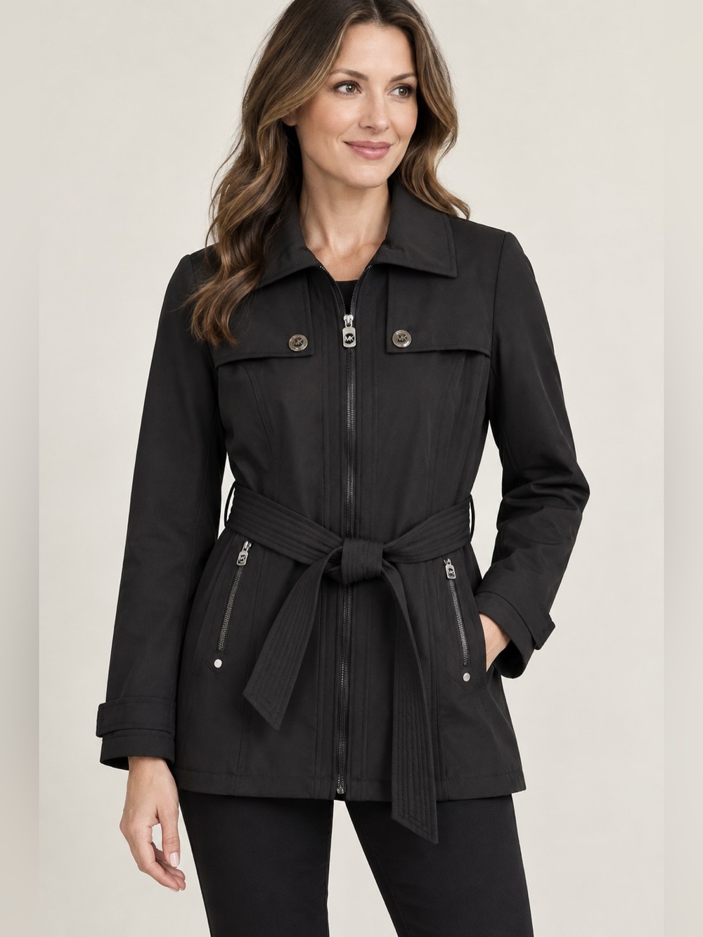 MICHAEL Michael Kors Black Belted Fleece Lined Trench Coat XS